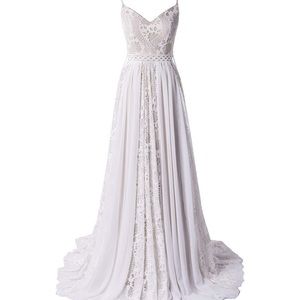 Bohemian Wedding Dresses Spaghetti Strap with Adjustable Drawstring Lace